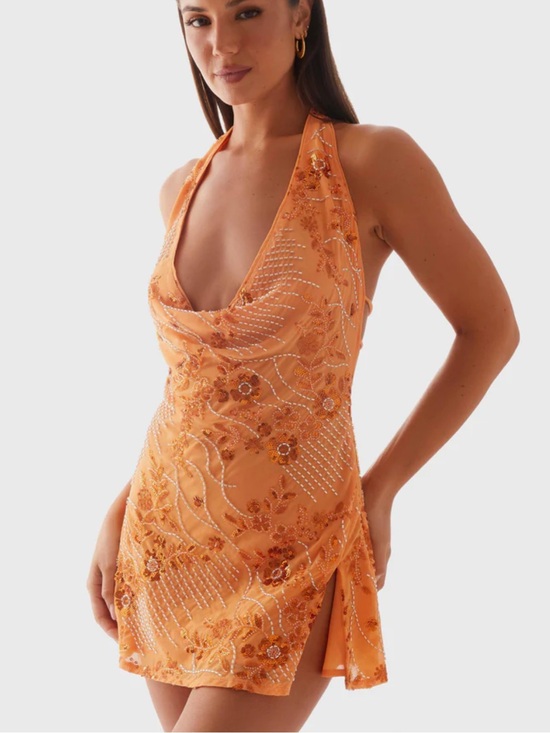 Peppermayo Dresses & Skirts - Peppermayo Orange Embellished Halter Mini Dress